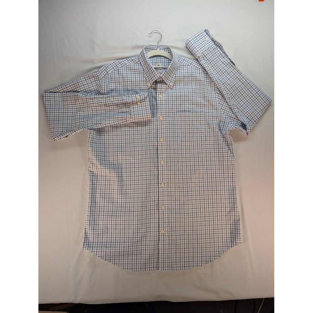 Peter Millar Crown Finish Mens Blue Brown Tattersall Check Button Down Shirt XL